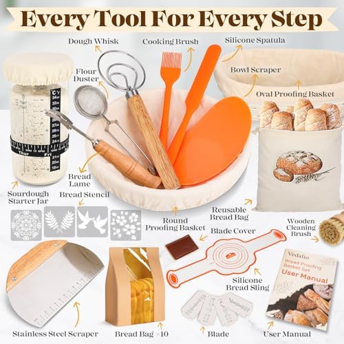 Sourdough Starter Kit with Bread Proofing Baskets, Jars, Baking Essentials