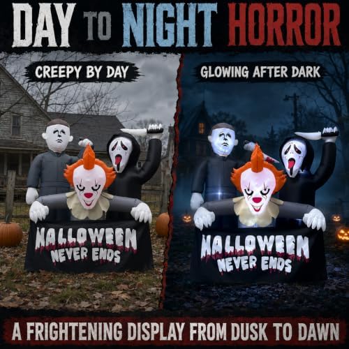 6FT Halloween Inflatable Killer Trio, LED Blow Up Outdoor Decorations