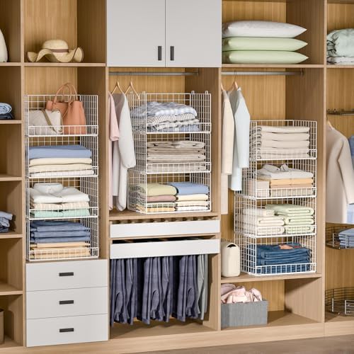 Yociyoga 4-Tier Stackable Closet Organizers and Storage Basket, Foldable Clos...