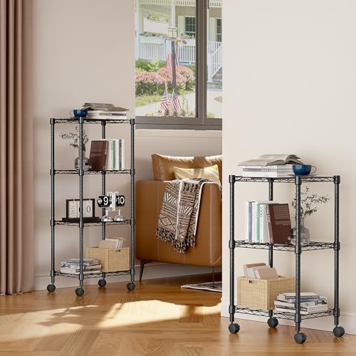 3 Tier Shelf Metal Storage Shelves Wire Rack Closet Organizers with Wheel for...
