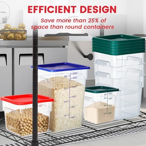 BIEAMA 4 Pack 8 Qt Square Food Storage Containers with Lids, NSF, Clear