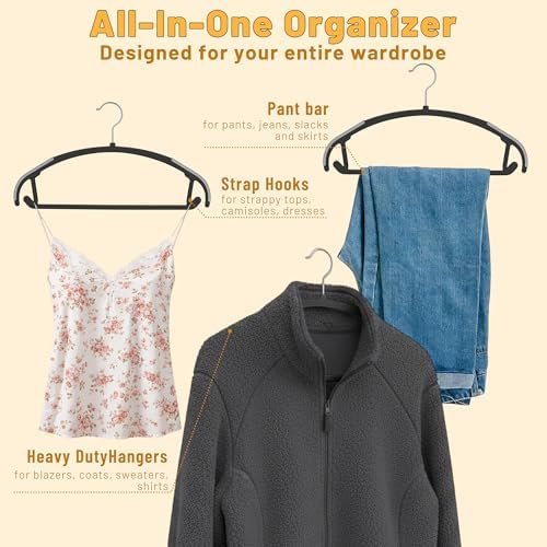 No-Bump Plastic Hangers, 50 Pack, Non-Slip Black