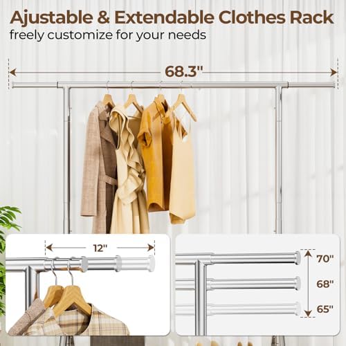 HYSEYY Heavy Duty Clothes Rack Load 450 LBS, Metal Garment Rack, Standing Rol...