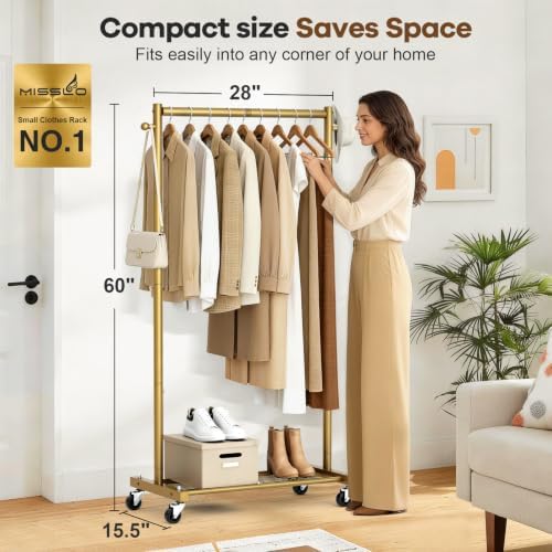 MISSLO Heavy Duty Clothes Racks for Hanging Clothes 25mm Metal Gold Clothing ...