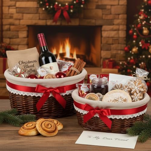 Nicunom 2 Size Wicker Bread Baskets for Serving Set, 11" 12" Bread ...