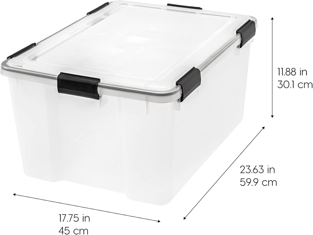 IRIS USA WeatherPro 63 Qt Storage Bins with Lids, 2 Pack, Clear/Black
