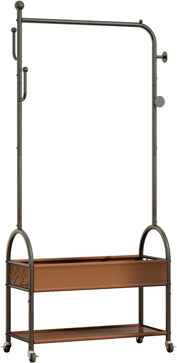 Portable Rolling Anywhere Clothes Racks for Hanging Clothes, Heavy Duty Metal Garment Rack, Freestanding Clothing Rack with Smooth-Rolling Wheels,Double Layers Wardrobe Rack Organize Everything