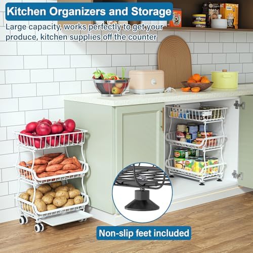 OKZEST 3-Tier Rolling Pantry Floor Organizers and Storage Cart with Wheels