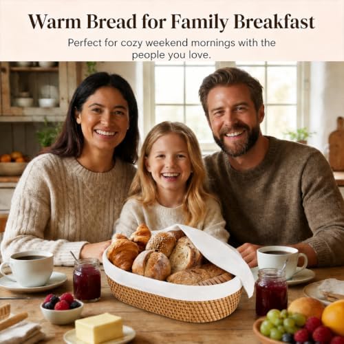 YANGQIHOME Bread Warmer Basket with Stone, Tortilla Warmer, Rattan Bread Bask...