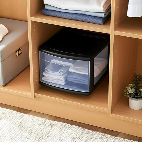 HOMZ Drawer Storage Cart, Wide Plastic Container, Black Frame, 2 Pack
