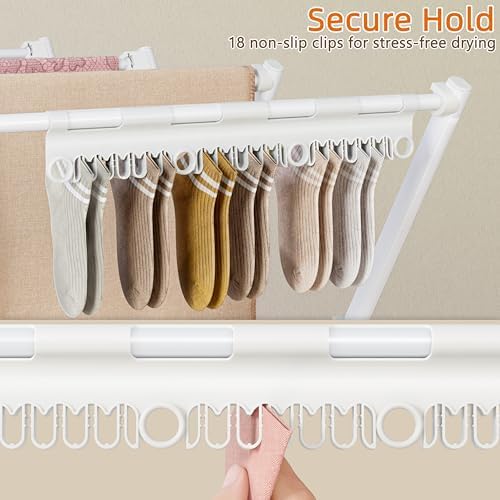 Drying Rack Clothing,12 Drying Poles with Sock Clips Clothes Drying Rack