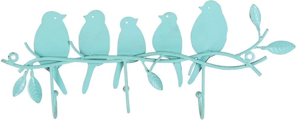 Vintage Metal Wall Mounted Coat Rack with 3 Hooks, Birds on Tree Branch Hange...