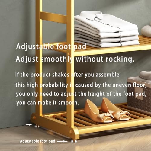 Gold Clothing Rack,Metal Garment Rack with Bottom Storage Shelves and 6 Side ...