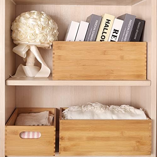 ANMINY Bamboo Storage Bins, Nesting 4PCS, Sturdy Mortise-Tenon Joint