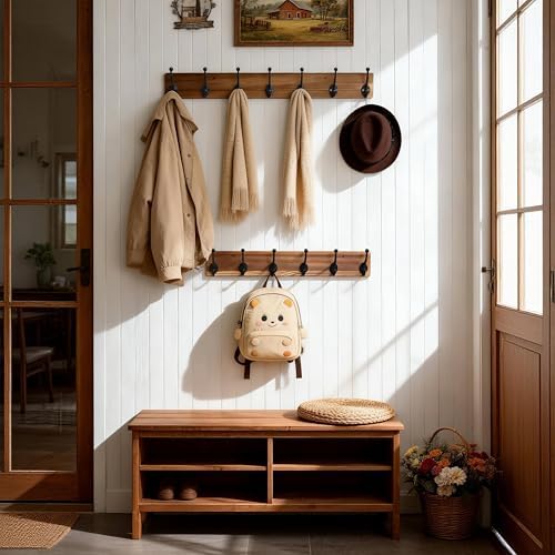 WEBI Rustic Coat Rack Wall Mount,30" Long 7 Cast Iron Coat Hooks Wall Mo...