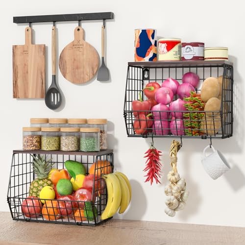 Wawocs Fruit Basket for Kitchen Counter 2 Tier Fruit Bowl, Stackable Wall Mou...