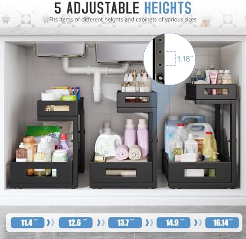 1 Pack-11.4"-16.14"H Under Sink Storage Organizer, Large 2-Tier Ele...