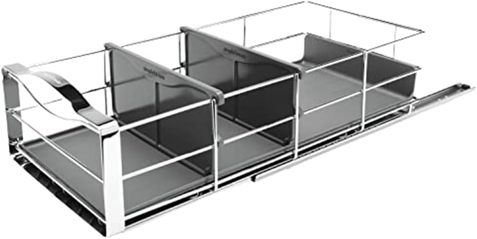 simplehuman 14 inch Pull-Out Cabinet Organizer, Heavy-Gauge Steel Frame, gray
