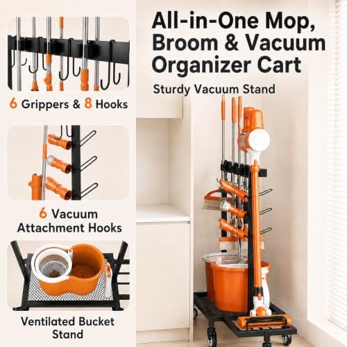 Broom Holder Cleaning Supplies Organizer with Mop Hanger and Vacuum Storage