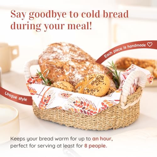 Vivi's Bread Warmer Basket with Stone and Cotton Towel for Sourdough Bakers