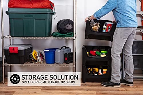 Mighty Tuff Jumbo Stackable Storage Bins, Pack of 3, Easy-Access Storage, Lar...