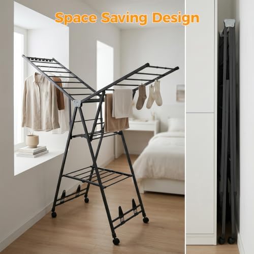 Foldable Standing Clothes Rack, 3-Tier Drying Hanger, for 30+ Pcs