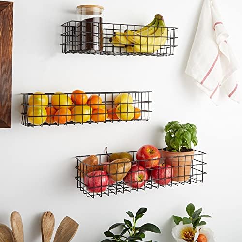 Farmlyn Creek Wall Storage Basket Organizer - Black Metal 3-Piece Set (Small,...