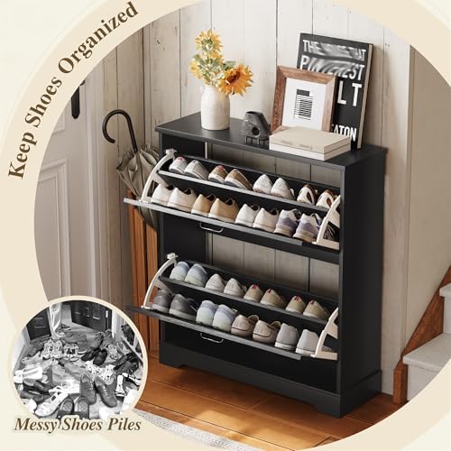 Semiocthome Farmhouse Shoe Storage Cabinet with 2 Flip Drawers, 31.5"(W)...