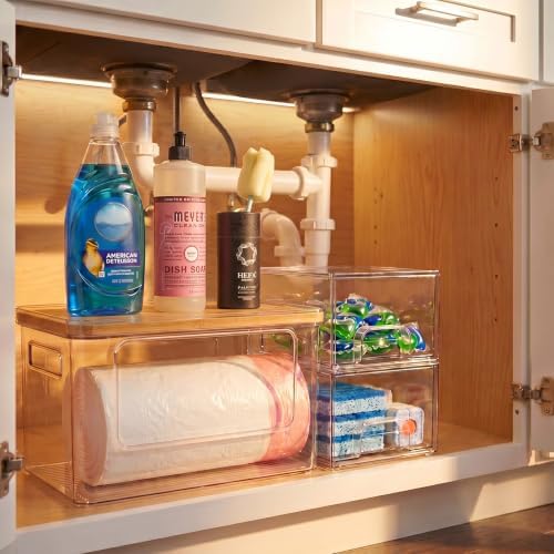 Hudgan Under Sink Organizer 3 in 1, Stackable Acrylic Bathroom Storage, Trash...