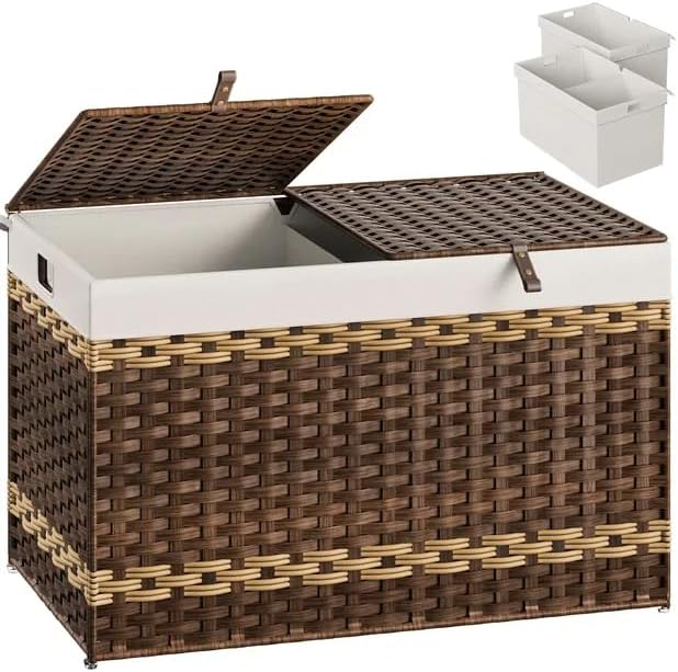HOOBRO Storage Basket with Lid, 42.3 Gallon (160L) Wicker Storage Basket with...