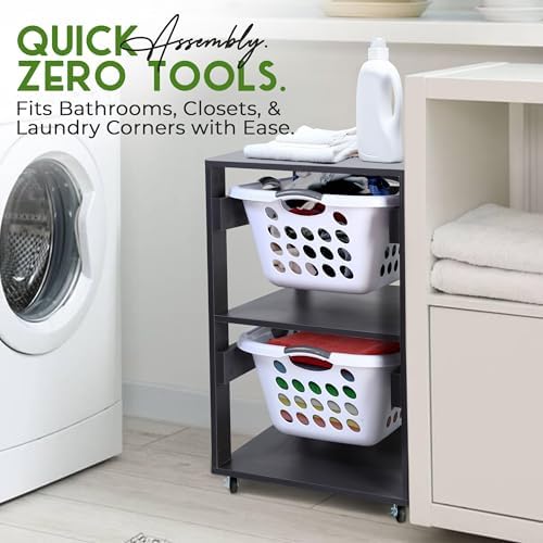 Laundry Basket Holder Shelf, Stackable Laundry Sorter (Slate Grey, 2 Tier)