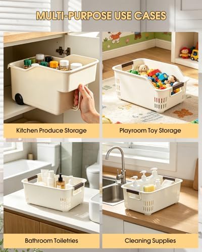3 Pack PP Organizer with Wheeled Storage box for Kitchen Cabinet Bin