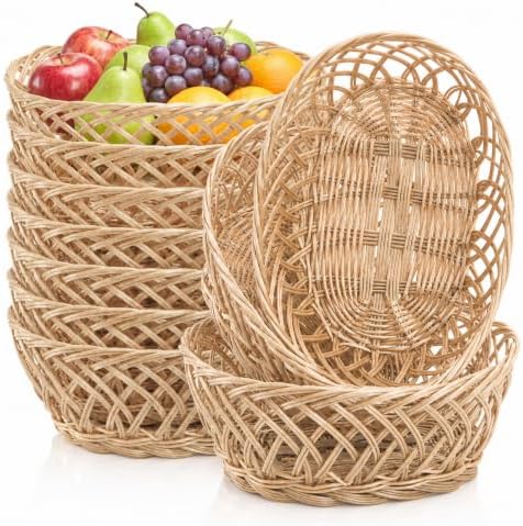 10 Pack Plastic Oval Basket, 10"x7.5"x4" Wicker Bread Basket B...