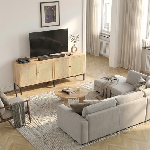 Yechen Set of 2 63" Sideboard Cabinet with Natural Rattan Doors, Buffet ...