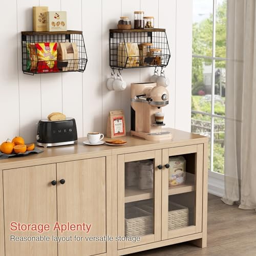 Goozii Hanging Wall Fruit Basket for Kitchen Counter 2 Pack, Stackable Wire B...