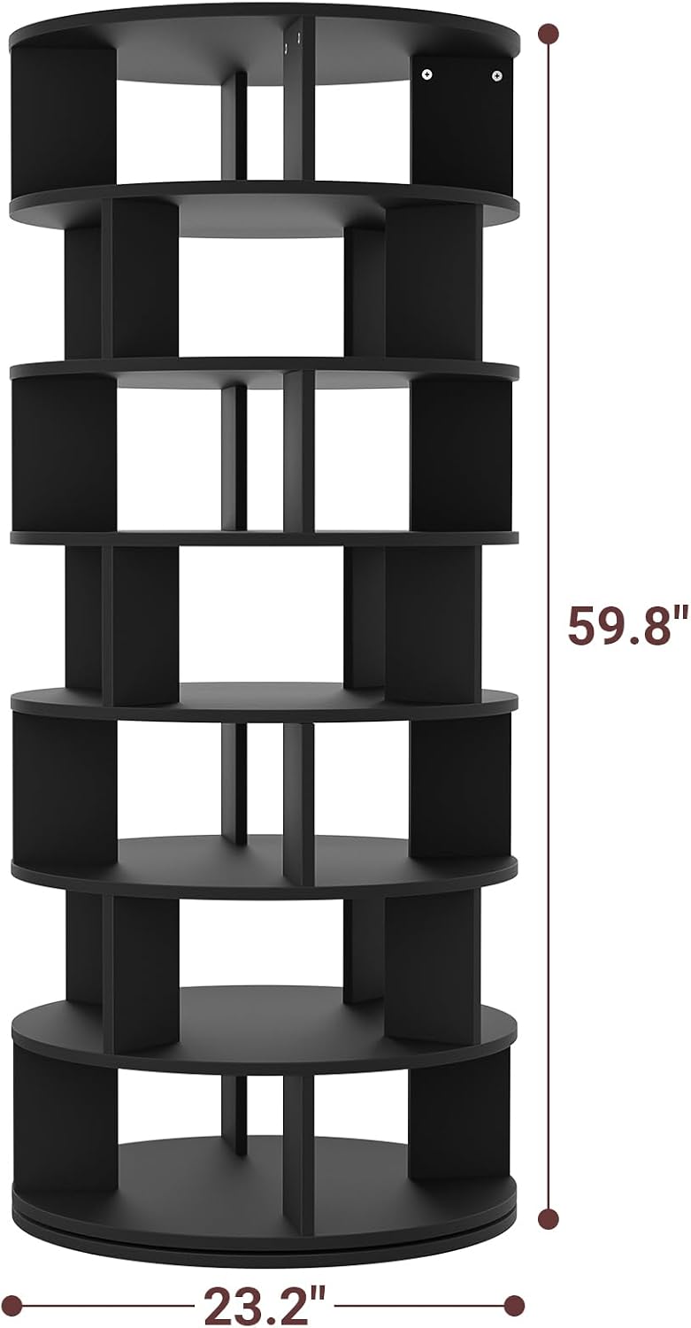 Aheaplus Rotating Shoe Rack Tower, 7-Tier Spinning Shoe Rack 360 Revolving Sh...