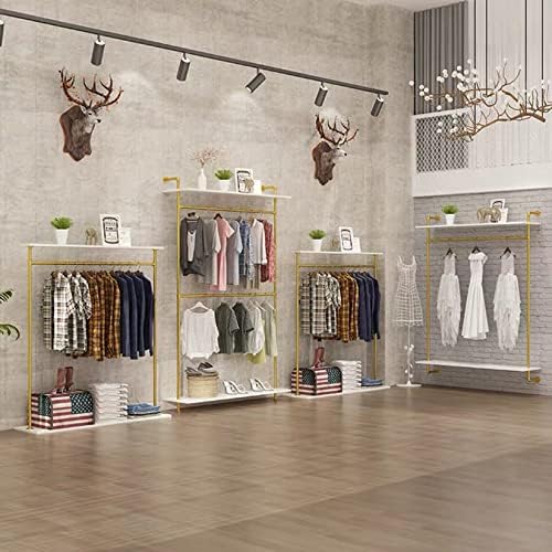 Industrial Clothing Store 2-Tier Pipe and Wood Garment Rack,Wall Mounted Stor...