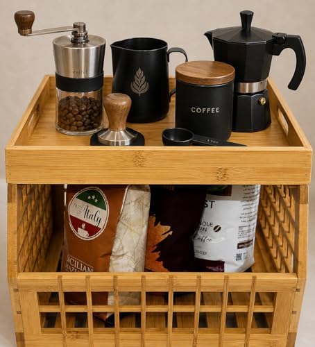 Bamboo Stackable, Open Front, Medium Storage Bins with Serving Tray Lid