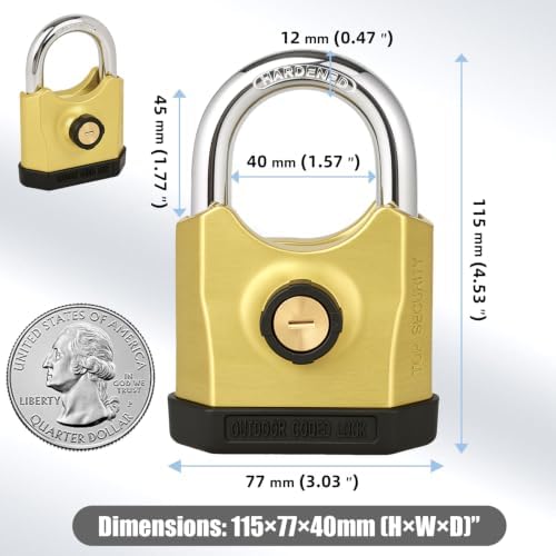 Heavy Duty Combination Padlock with Key, Large Weatherproof Zinc Alloy Padloc...