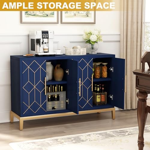 HLR 48" Accent Cabinet with 4 Doors and Shelves, Modern Credenza Storage...