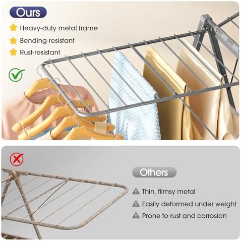 APEXCHASER Clothes Drying Rack, 67.3" L Height Adjustable, Foldable, Grey