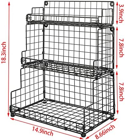 X-cosrack Stackable Wire Basket 3 Tier Countertop& Wall Mounted Metal Sto...