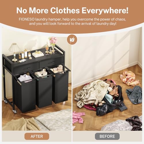 Laundry Sorter 3 Section, 120 L Laundry Hamper with 2 Drawers & 2-tone To...