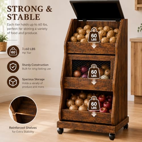 Rustic Farmhouse Pantry Cabinet with Wheels for Kitchen Storage