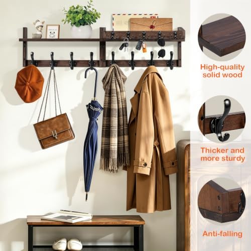 33.86" Wall Mounted Coat Rack with Shelf, 13 Hooks Pre-Assembled
