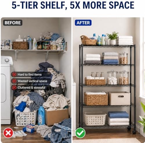 Simple Deluxe 5-Tier Heavy Duty Storage Shelving Unit, 1250 Lbs Loading Capac...