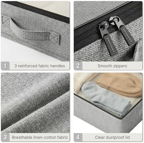 2-Pack Under Bed Storage Containers, 4.5 Inches Tall Clothes Storage, Grey