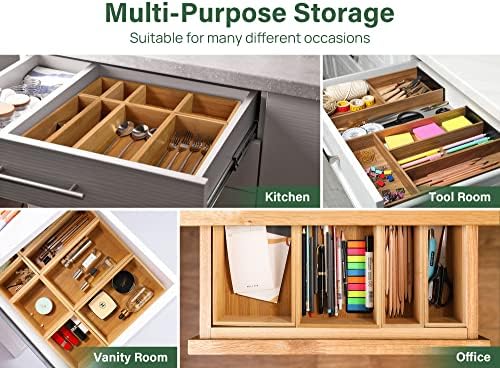 Kootek 8Pcs Bamboo Drawer Organizer 4-Size Kitchen Storage Box for Flatware
