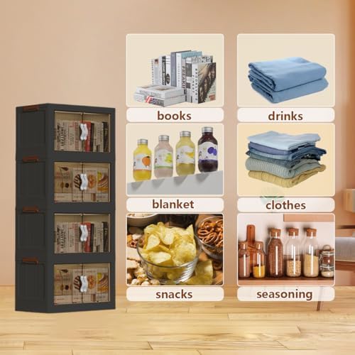 Collapsible Storage Bins with Lids Dark Grey Stackable Plastic Organizers for...