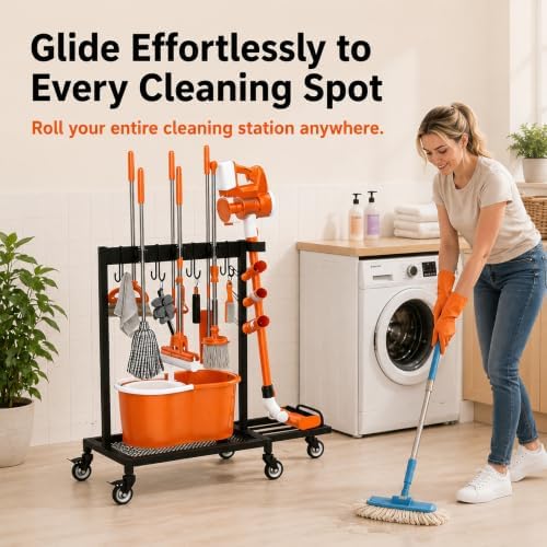Broom Holder Cleaning Supplies Organizer with Mop Hanger and Vacuum Storage